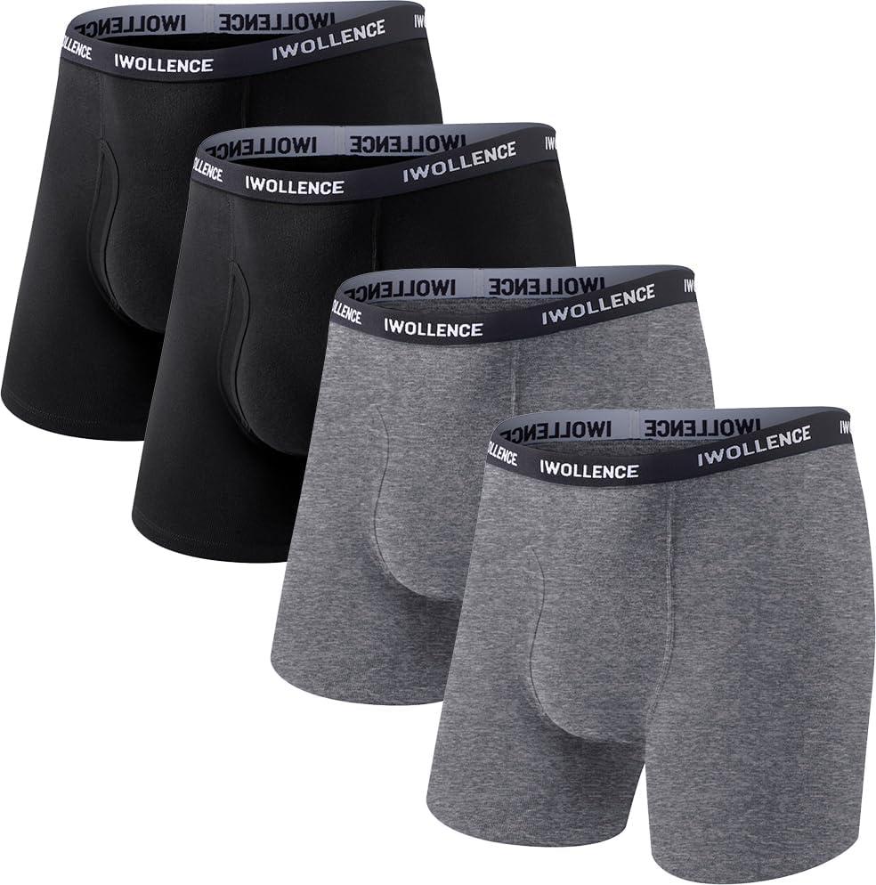 imageIWOLLENCE Mens Boxer Briefs Breathable Soft MoistureWicking Cotton Underwear with Comfort Flex Waistband MultipackBlack Gray 4pack