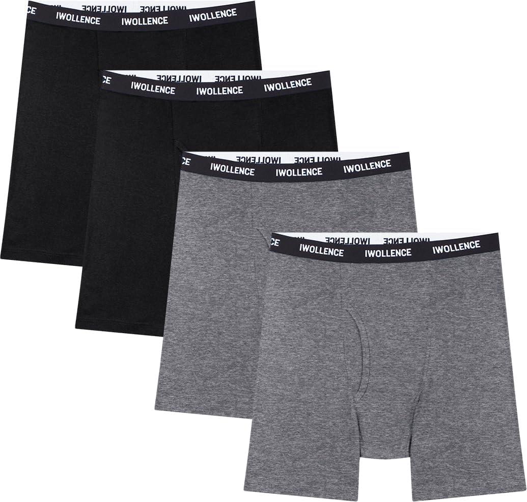 imageIWOLLENCE Mens Boxer Briefs Breathable Soft MoistureWicking Cotton Underwear with Comfort Flex Waistband MultipackBlack Gray 4pack