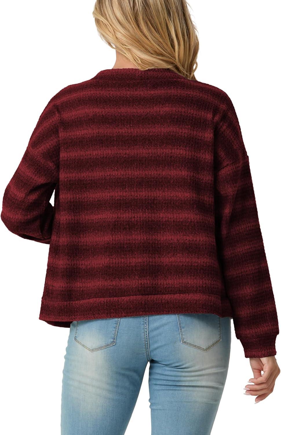 imageIWOLLENCE Womens Lightweight Cropped Cardigan V Neck Long Sleeve Waffle Knitted Button Up Sweater Tops TrendyAdark Red