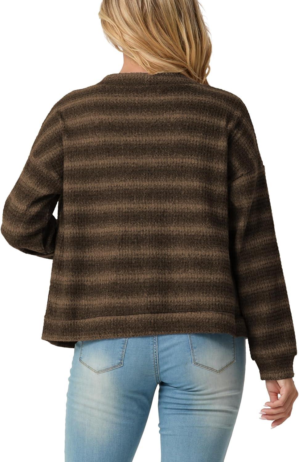 imageIWOLLENCE Womens Lightweight Cropped Cardigan V Neck Long Sleeve Waffle Knitted Button Up Sweater Tops TrendyAgrey Coffee