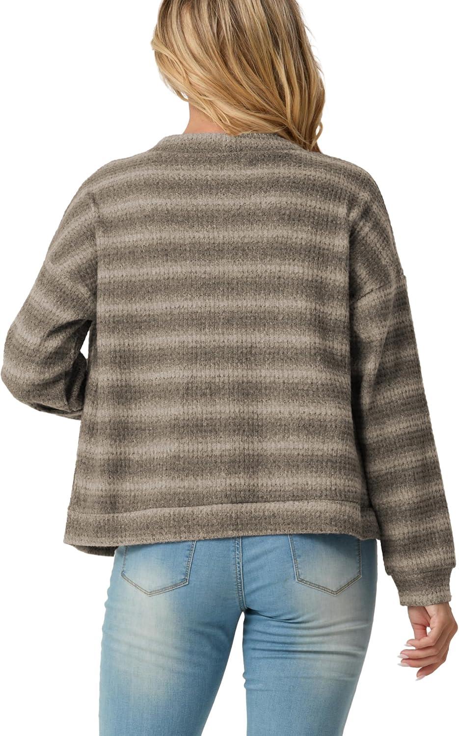 imageIWOLLENCE Womens Lightweight Cropped Cardigan V Neck Long Sleeve Waffle Knitted Button Up Sweater Tops TrendyAgrey Khaki