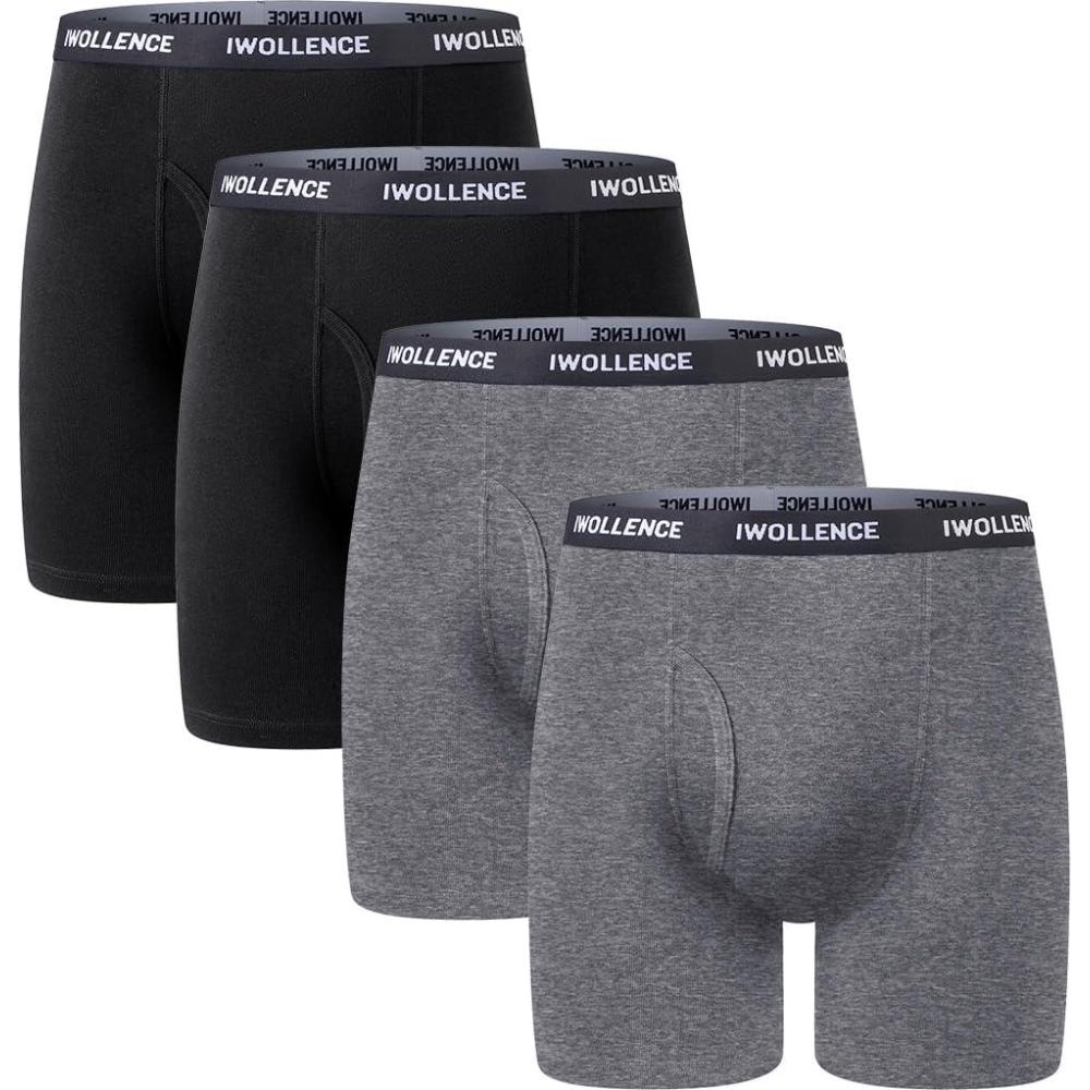 imageIWOLLENCE Mens Boxer Briefs Breathable Soft MoistureWicking Cotton Underwear with Comfort Flex Waistband MultipackBlack Gray 4pack