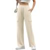 imageIWOLLENCE Womens Cargo Sweatpants Baggy Wide Straight Leg Sweats Pants with PocketsE02 Apricot