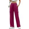 imageIWOLLENCE Womens Cargo Sweatpants Baggy Wide Straight Leg Sweats Pants with PocketsE02 Dragon Fruit Red