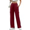 imageIWOLLENCE Womens Cargo Sweatpants Baggy Wide Straight Leg Sweats Pants with PocketsE02 Wine Red