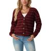 imageIWOLLENCE Womens Lightweight Cropped Cardigan V Neck Long Sleeve Waffle Knitted Button Up Sweater Tops TrendyAdark Red