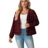 imageIWOLLENCE Womens Lightweight Cropped Cardigan V Neck Long Sleeve Waffle Knitted Button Up Sweater Tops TrendyAdark Red