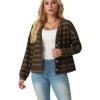 imageIWOLLENCE Womens Lightweight Cropped Cardigan V Neck Long Sleeve Waffle Knitted Button Up Sweater Tops TrendyAgrey Coffee