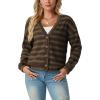 imageIWOLLENCE Womens Lightweight Cropped Cardigan V Neck Long Sleeve Waffle Knitted Button Up Sweater Tops TrendyAgrey Coffee