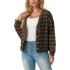 imageIWOLLENCE Womens Lightweight Cropped Cardigan V Neck Long Sleeve Waffle Knitted Button Up Sweater Tops TrendyAgrey Coffee