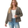 imageIWOLLENCE Womens Lightweight Cropped Cardigan V Neck Long Sleeve Waffle Knitted Button Up Sweater Tops TrendyAgrey Khaki
