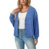 imageIWOLLENCE Womens Lightweight Cropped Cardigan V Neck Long Sleeve Waffle Knitted Button Up Sweater Tops TrendyBpastel Royal Blue
