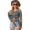 imageIWOLLENCE Womens Long Sleeve Aztec Western T Shirts Vintage Geometry Graphic Henley Tops Casual Button Down BlouseFpblue Paisley