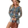 imageIWOLLENCE Womens Long Sleeve Aztec Western T Shirts Vintage Geometry Graphic Henley Tops Casual Button Down BlouseFpblue Paisley