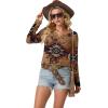 imageIWOLLENCE Womens Long Sleeve Aztec Western T Shirts Vintage Geometry Graphic Henley Tops Casual Button Down BlouseFpbrown Red Blue Geom