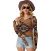 imageIWOLLENCE Womens Long Sleeve Aztec Western T Shirts Vintage Geometry Graphic Henley Tops Casual Button Down BlouseFpbrown Red Blue Geom
