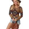 imageIWOLLENCE Womens Long Sleeve Aztec Western T Shirts Vintage Geometry Graphic Henley Tops Casual Button Down BlouseFpbrown Red Blue Geom