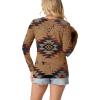 imageIWOLLENCE Womens Long Sleeve Aztec Western T Shirts Vintage Geometry Graphic Henley Tops Casual Button Down BlouseFpbrown Red Blue Geom