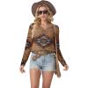 imageIWOLLENCE Womens Long Sleeve Aztec Western T Shirts Vintage Geometry Graphic Henley Tops Casual Button Down BlouseFpbrown Red Blue Geom