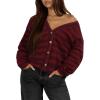imageIWOLLENCE Womens Lightweight Cropped Cardigan V Neck Long Sleeve Waffle Knitted Button Up Sweater Tops TrendyAdark Red