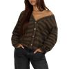 imageIWOLLENCE Womens Lightweight Cropped Cardigan V Neck Long Sleeve Waffle Knitted Button Up Sweater Tops TrendyAgrey Coffee