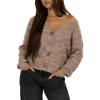 imageIWOLLENCE Womens Lightweight Cropped Cardigan V Neck Long Sleeve Waffle Knitted Button Up Sweater Tops TrendyBpastel Khaki