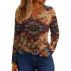 imageIWOLLENCE Womens Long Sleeve Aztec Western T Shirts Vintage Geometry Graphic Henley Tops Casual Button Down BlouseFpbrown Red Blue Geom