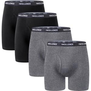 imageIWOLLENCE Mens Boxer Briefs Breathable Soft MoistureWicking Cotton Underwear with Comfort Flex Waistband MultipackBlack Gray 4pack