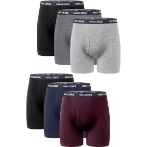 imageIWOLLENCE Mens Boxer Briefs Breathable Soft MoistureWicking Cotton Underwear with Comfort Flex Waistband MultipackMulticolor 6pack B2