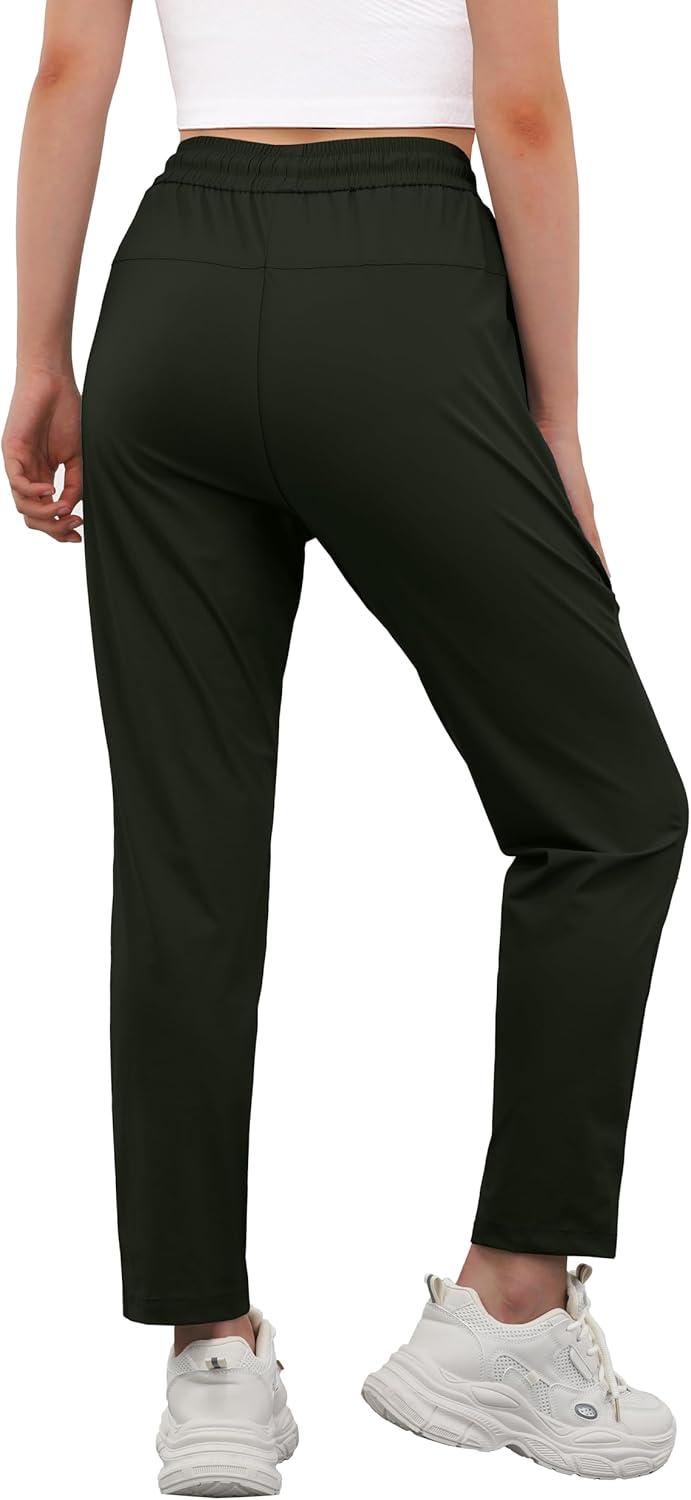 imageIWOLLENCE Womens Active Stretch Pants Quick Dry Breathable Athletic Comfy Fit Hiking Pant with Zipper PocketsCarmy Green