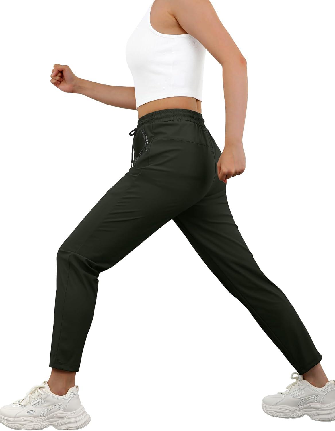imageIWOLLENCE Womens Active Stretch Pants Quick Dry Breathable Athletic Comfy Fit Hiking Pant with Zipper PocketsCarmy Green