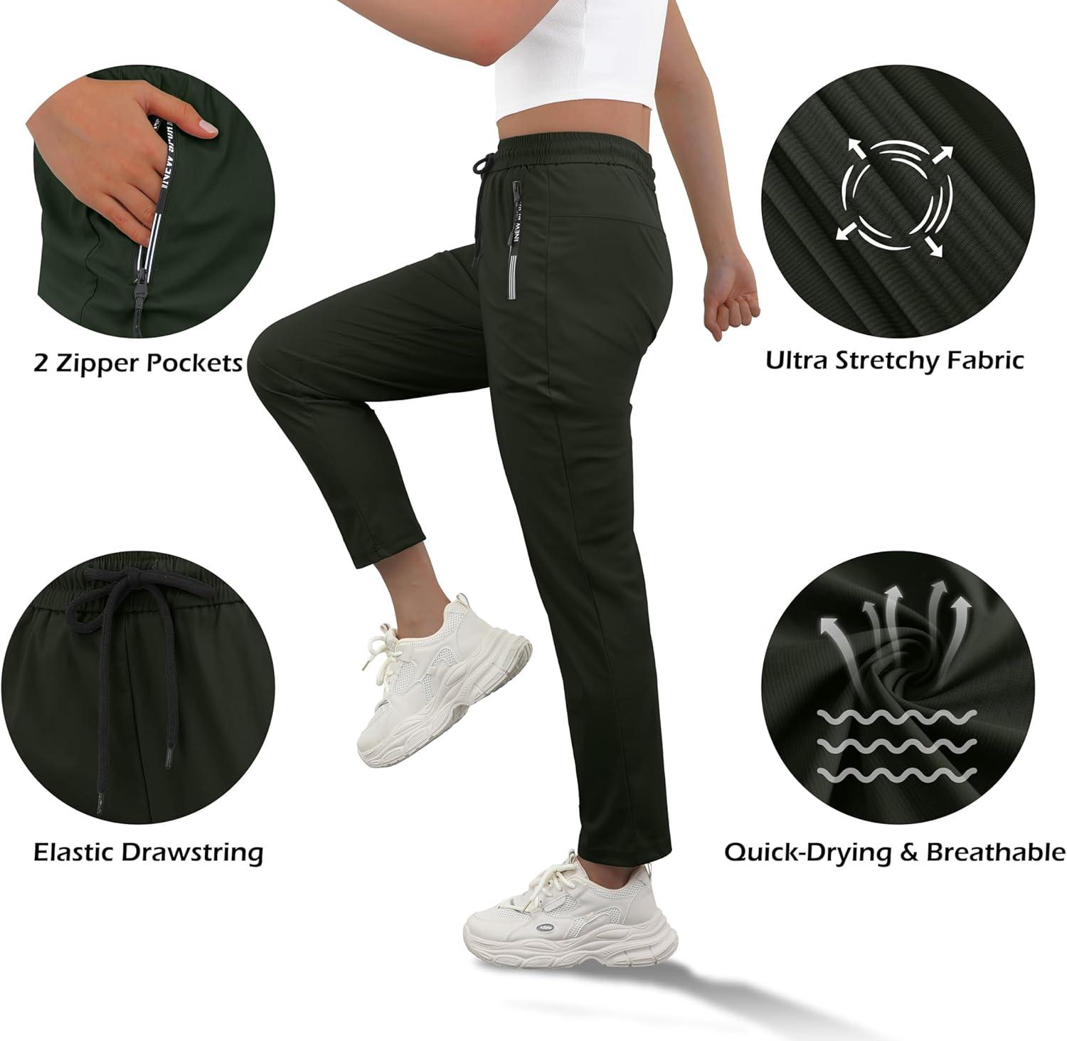 imageIWOLLENCE Womens Active Stretch Pants Quick Dry Breathable Athletic Comfy Fit Hiking Pant with Zipper PocketsCarmy Green