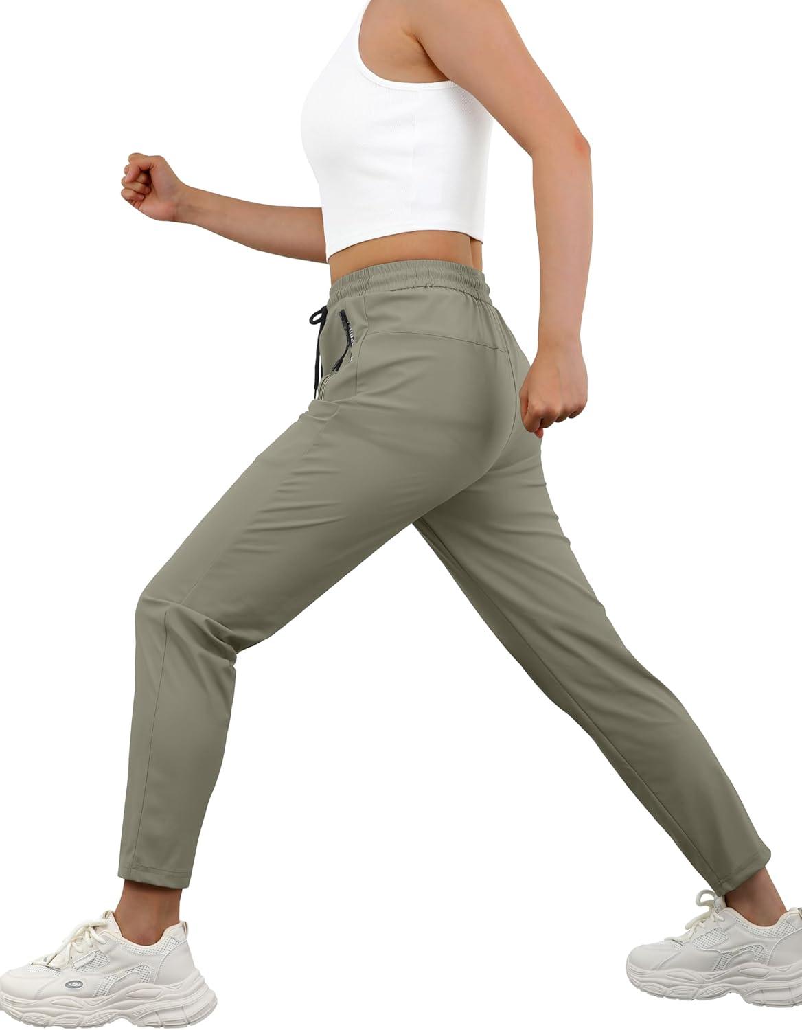 imageIWOLLENCE Womens Active Stretch Pants Quick Dry Breathable Athletic Comfy Fit Hiking Pant with Zipper PocketsCkhaki