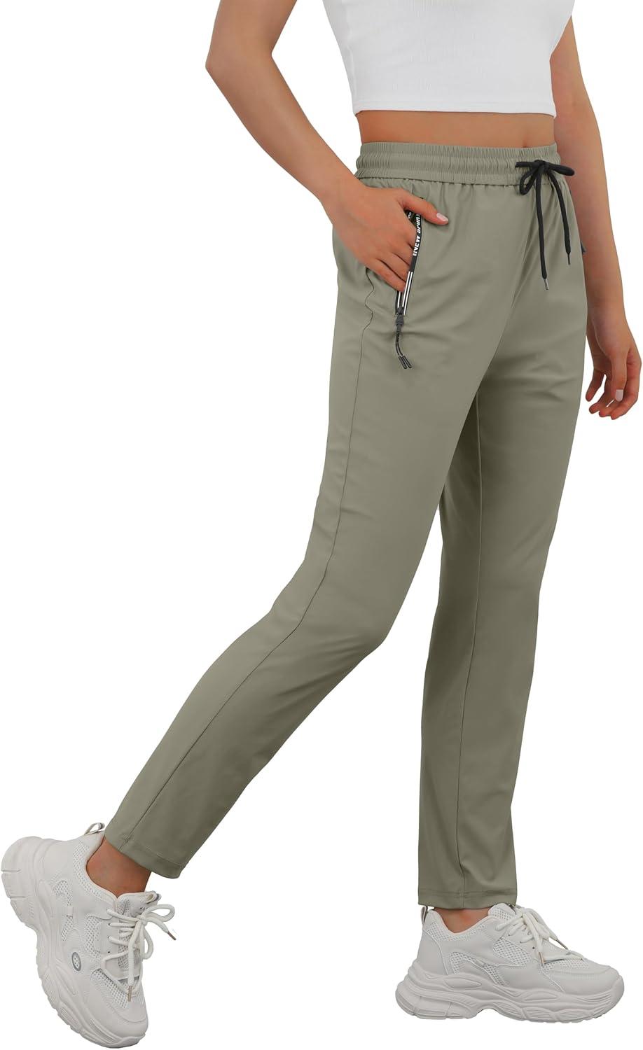 imageIWOLLENCE Womens Active Stretch Pants Quick Dry Breathable Athletic Comfy Fit Hiking Pant with Zipper PocketsCkhaki