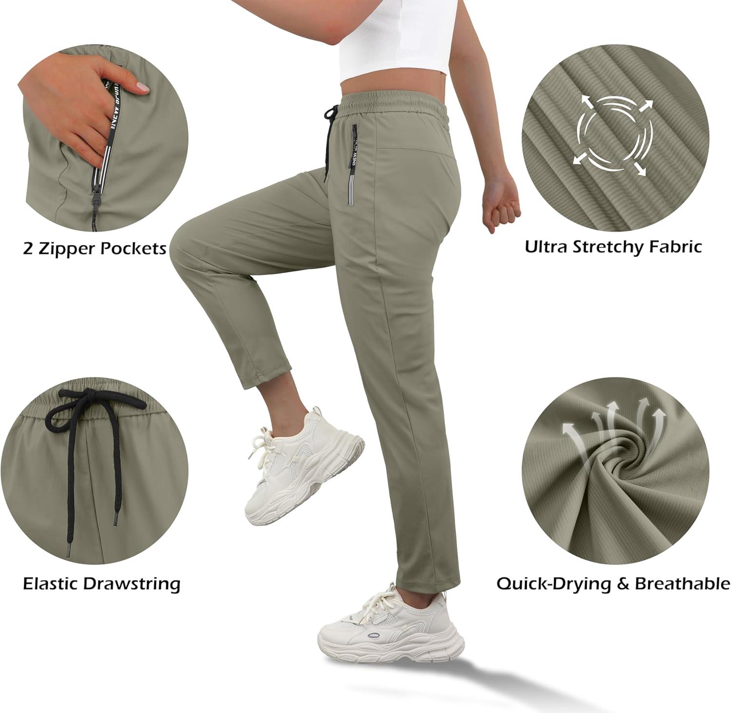imageIWOLLENCE Womens Active Stretch Pants Quick Dry Breathable Athletic Comfy Fit Hiking Pant with Zipper PocketsCkhaki