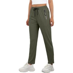 imageIWOLLENCE Womens Active Stretch Pants Quick Dry Breathable Athletic Comfy Fit Hiking Pant with Zipper PocketsColive Green