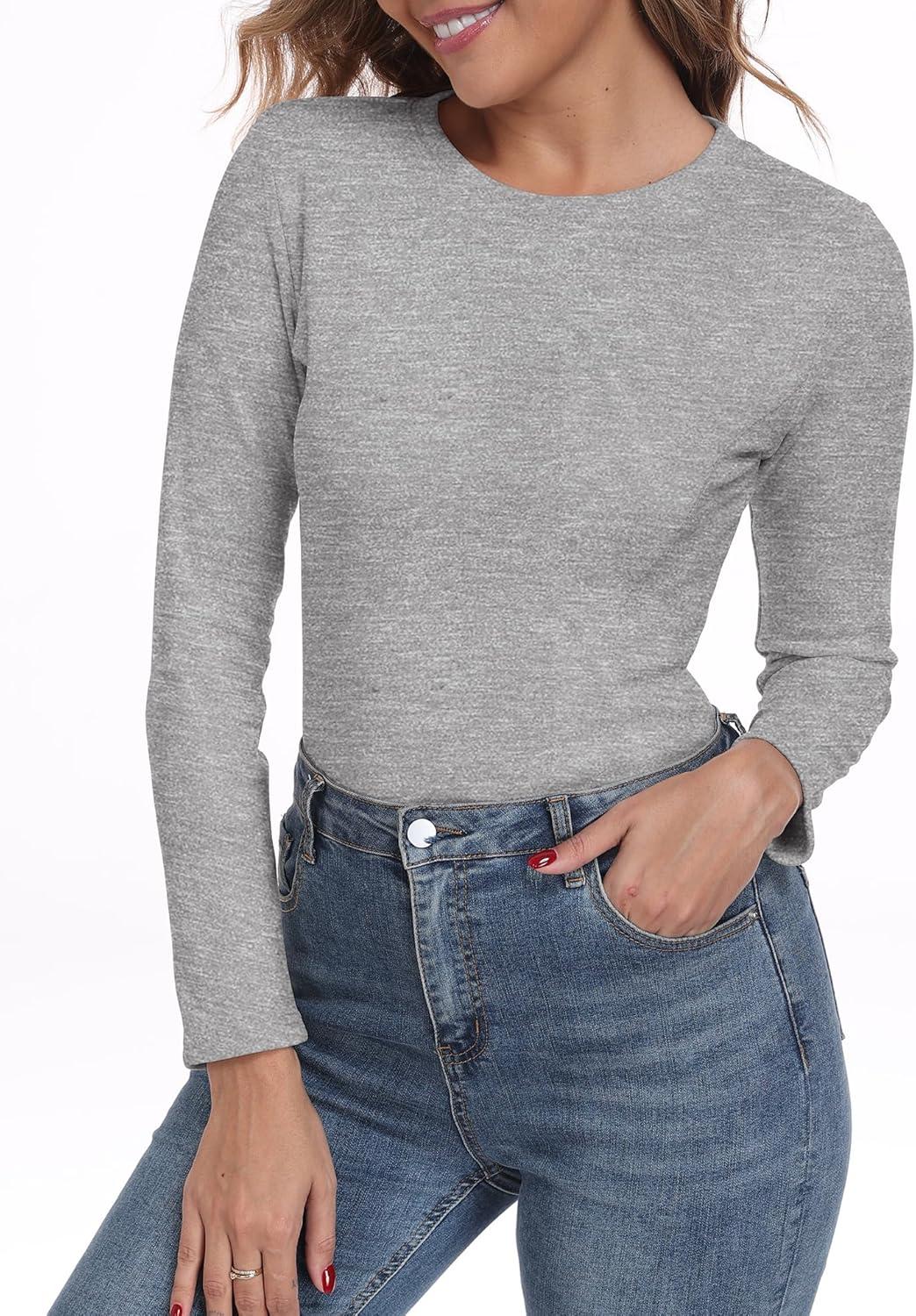 imageIWOLLENCE Womens Long Sleeve Thermal Shirts Crewneck Fleece Undershirt Plain Base Layer Tops Cold Weather UnderwearCgray