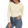 imageIWOLLENCE Womens Long Sleeve Thermal Shirts Crewneck Fleece Undershirt Plain Base Layer Tops Cold Weather UnderwearCbeige