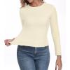 imageIWOLLENCE Womens Long Sleeve Thermal Shirts Crewneck Fleece Undershirt Plain Base Layer Tops Cold Weather UnderwearCbeige