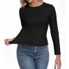 imageIWOLLENCE Womens Long Sleeve Thermal Shirts Crewneck Fleece Undershirt Plain Base Layer Tops Cold Weather UnderwearCblack