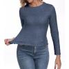 imageIWOLLENCE Womens Long Sleeve Thermal Shirts Crewneck Fleece Undershirt Plain Base Layer Tops Cold Weather UnderwearCblue