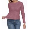 imageIWOLLENCE Womens Long Sleeve Thermal Shirts Crewneck Fleece Undershirt Plain Base Layer Tops Cold Weather UnderwearCrust Red