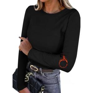 imageIWOLLENCE Womens Long Sleeve Thermal Shirts Crewneck Fleece Undershirt Plain Base Layer Tops Cold Weather UnderwearCblack