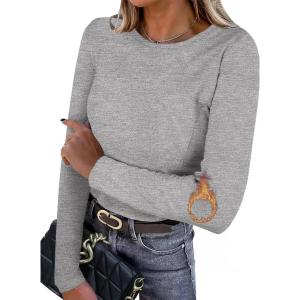 imageIWOLLENCE Womens Long Sleeve Thermal Shirts Crewneck Fleece Undershirt Plain Base Layer Tops Cold Weather UnderwearCgray