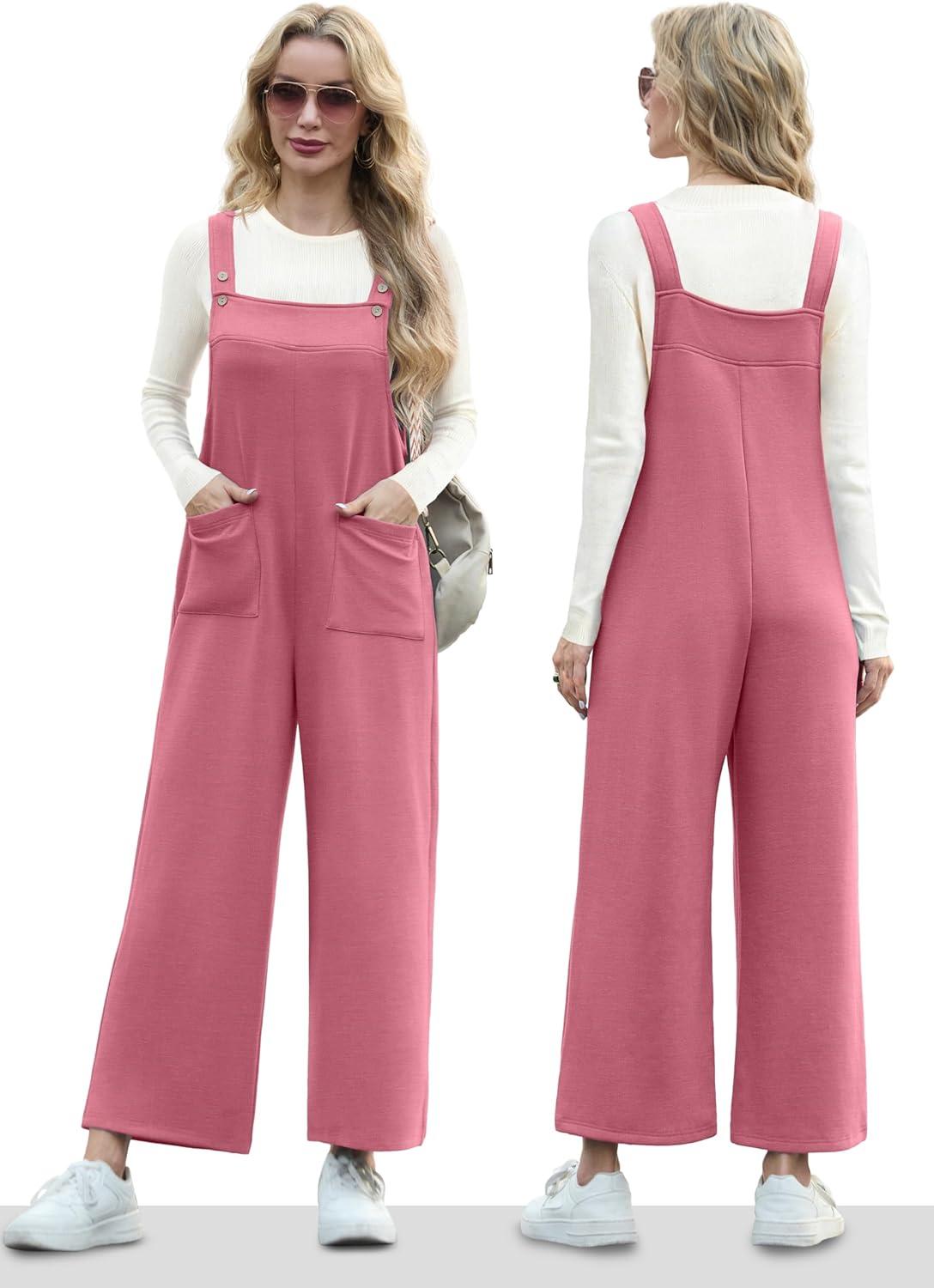 imageIWOLLENCE Jumpsuits For Women Boho Overalls Casual Long Bib Loose Womens Rompers with Pockets 20253 Pink