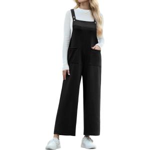 imageIWOLLENCE Jumpsuits For Women Boho Overalls Casual Long Bib Loose Womens Rompers with Pockets 20251 Black