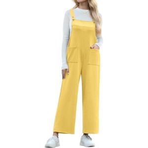 imageIWOLLENCE Jumpsuits For Women Boho Overalls Casual Long Bib Loose Womens Rompers with Pockets 20257 Yellow