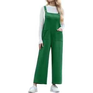 imageIWOLLENCE Jumpsuits For Women Boho Overalls Casual Long Bib Loose Womens Rompers with Pockets 20259 Green