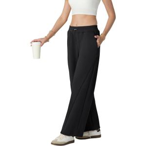 imageIWOLLENCE Womens Wide Leg Sweatpants Mid Rise Adjustable Drawstring Baggy Sweat Pants with PocketsBlack