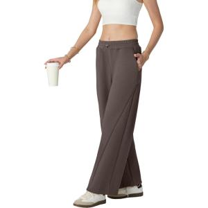 imageIWOLLENCE Womens Wide Leg Sweatpants Mid Rise Adjustable Drawstring Baggy Sweat Pants with PocketsBrown